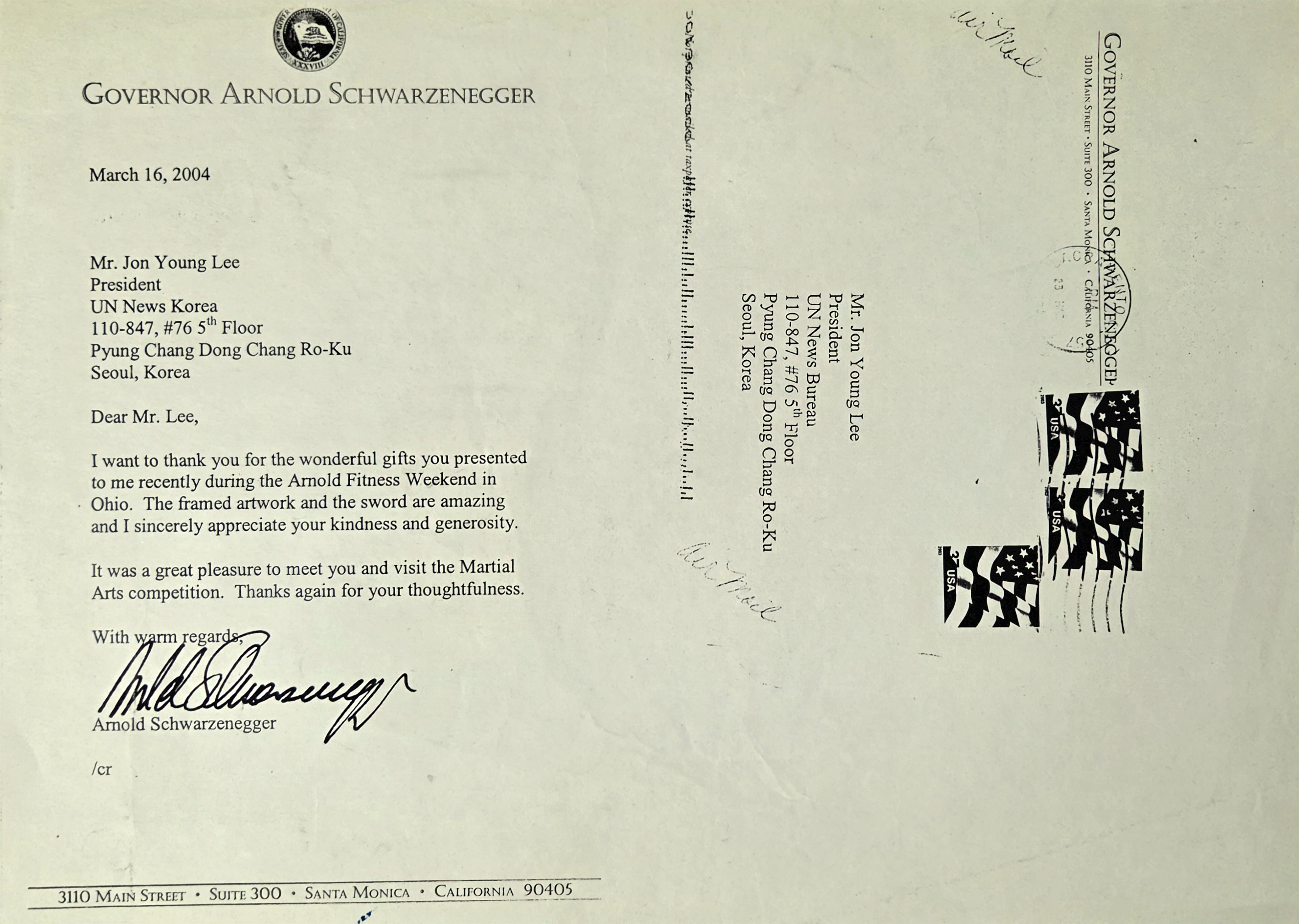 Arnold Schwarzenegger Letter